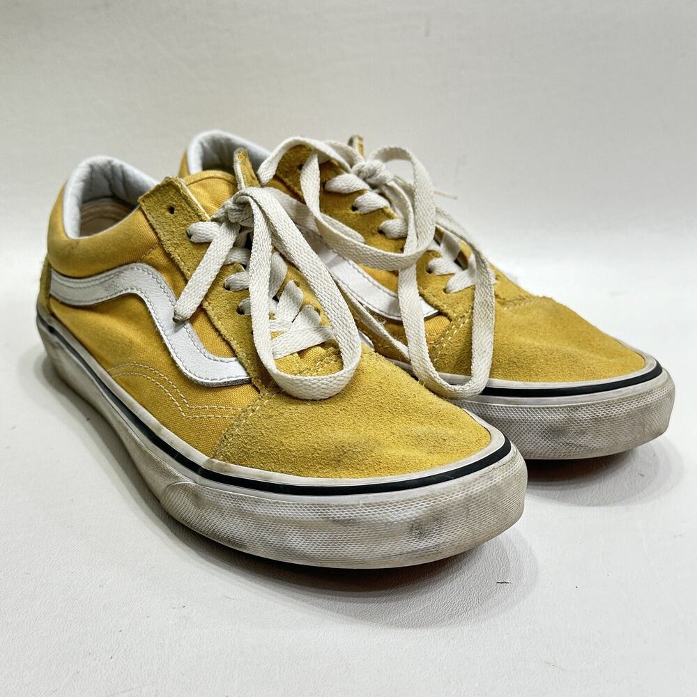 Vans Old Skool Sneakers Women 7 Low Top Yellow Canvas Leather Suede Skate